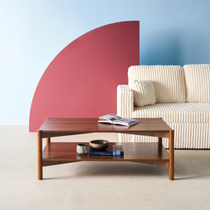 Table basse rectangulaire décor bois double plateau 110cm noyer - Harmony