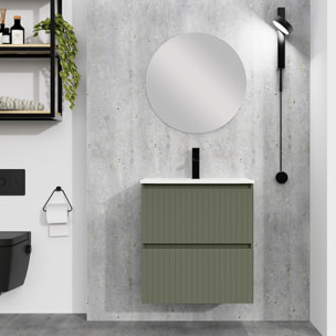 Conjunto de Baño Miya | Mueble de Baño Suspendido | 60 cm Verde Musgo| Dos Cajones | Lavabo Encastrado | No incluye Espejo | Alday