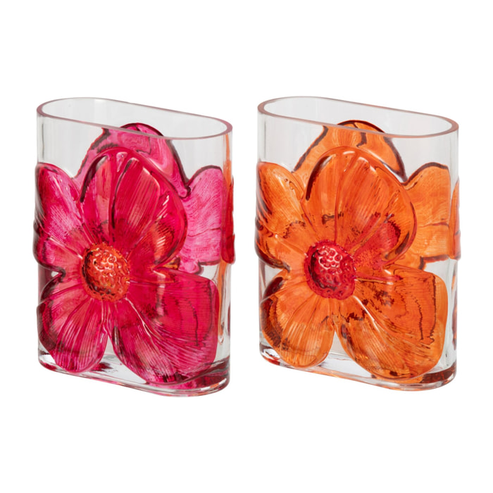 J-Line Vase Fleurs Verre Orange/Fuchsia Small Assortiment De 2