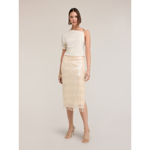 Motivi - Gonna tubino in tulle con frange - Beige