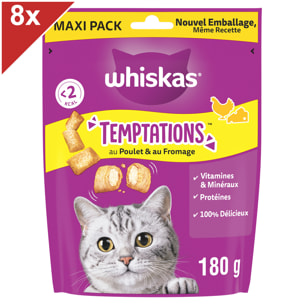 WHISKAS Temptations 8 Friandises pour chat au Poulet et Fromage (8x180g)