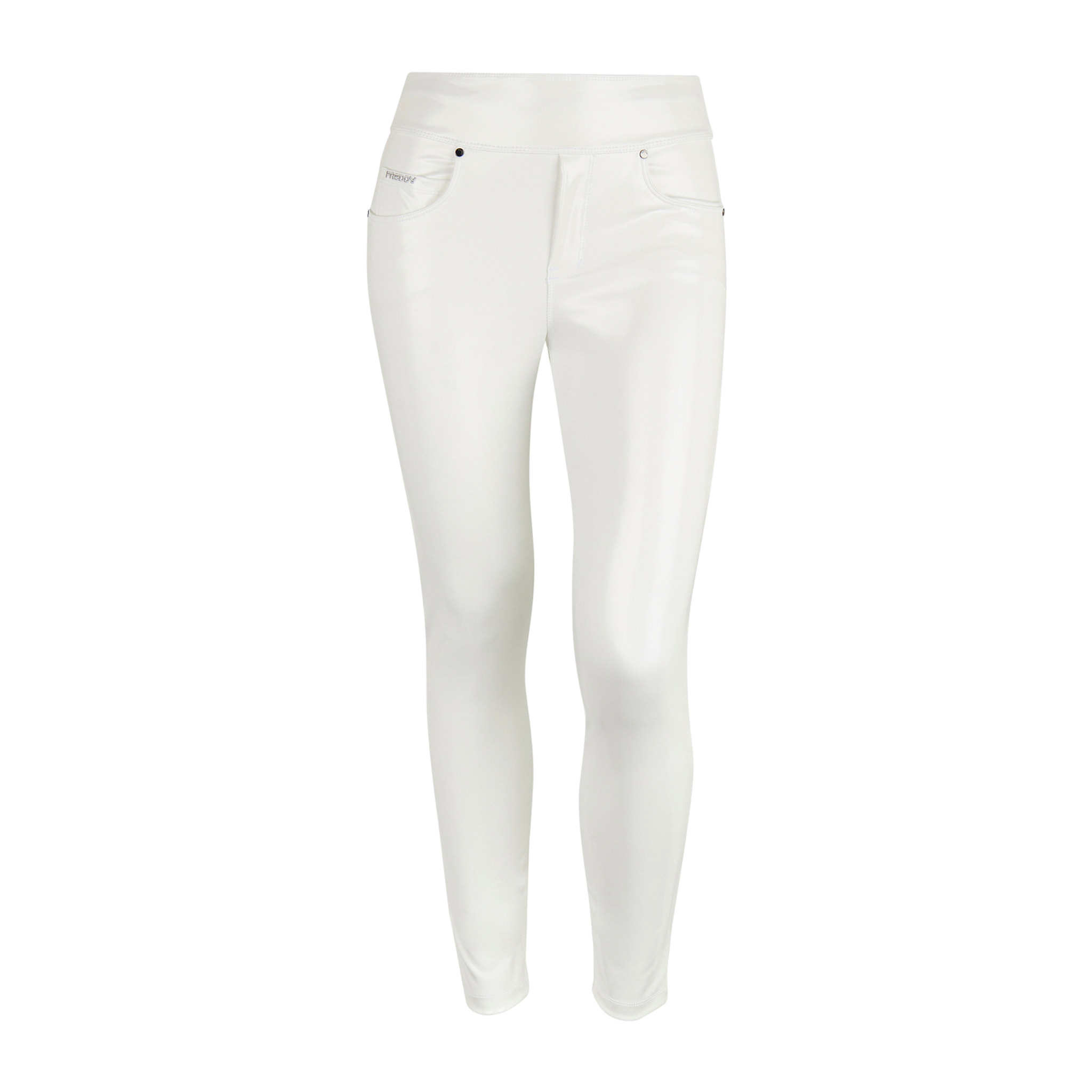 Pantaloni N.O.W. skinny vita media in Similpelle Lucida Bianca