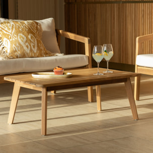 Salon de jardin 4 places en bois d'acacia et coussins beige FIDJI