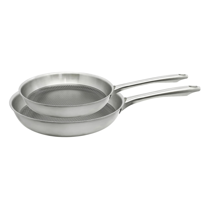 Set de 2 poêles 24 et 28 cm en acier inoxydable et revêtement sans PFAS Elo Relief Passion