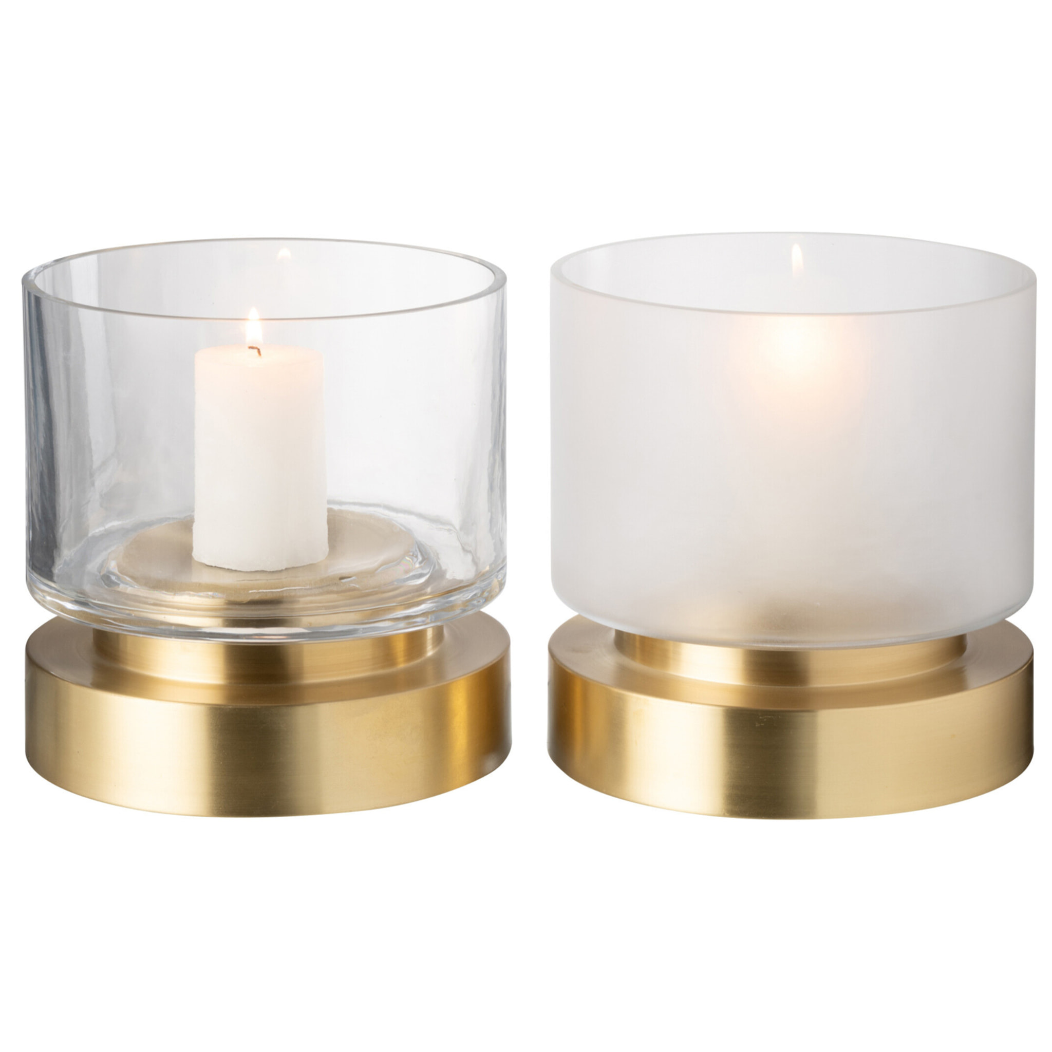 J-Line photophore/vase Pia - verre/cuivre - transparent/or - small - 2 pièces  -  Ø 18 cm