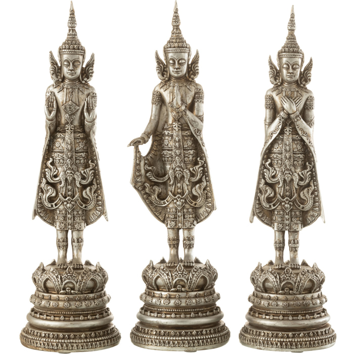 J-Line figurine Bouddha Debout - polyrésine - argent - 3 pcs