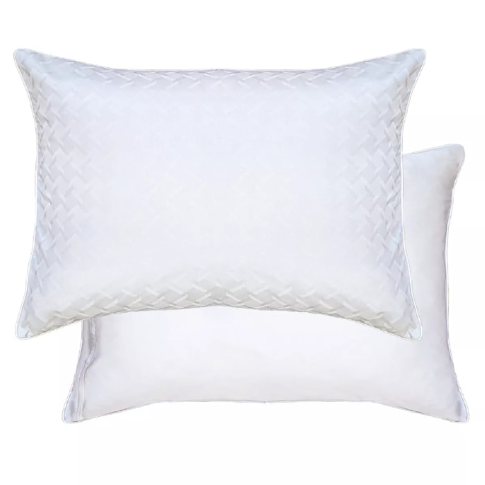 Lot de 2 taies satin de coton motif jacquard blanc Adagio blanc