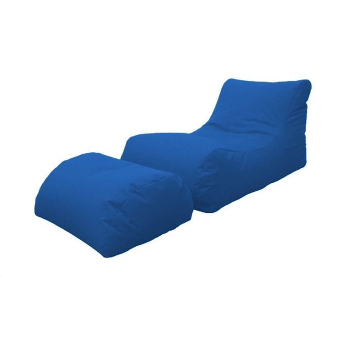 Chaise Longue moderna da soggiorno, Made in Italy, Poltrona con poggiapiedi in Nylon, Pouf imbottito per camera da letto, cm 120x80h60, colore Blu