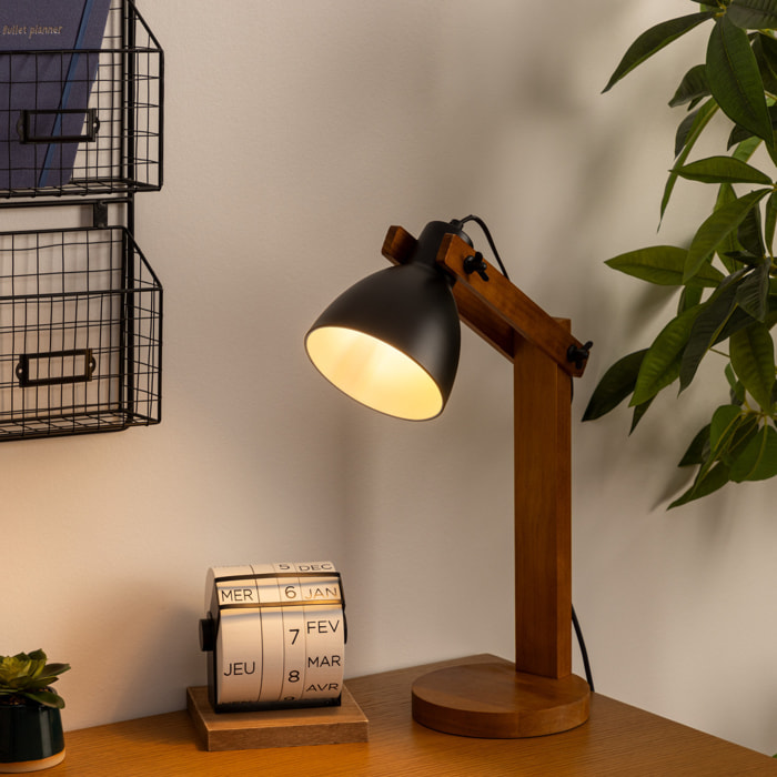 Lampe arc "Cuba" noire - métal & bois H56 cm