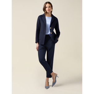 Oltre - Pantalones regulares de tejido crepé - Azul