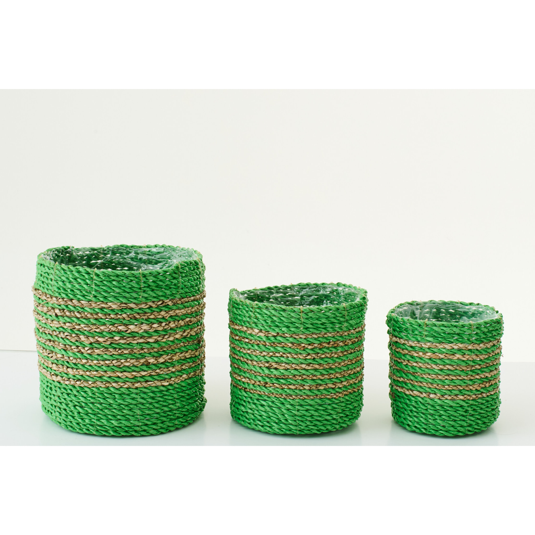 J-Line Cache-pot Ligné - rotin - vert/naturel - set de 3