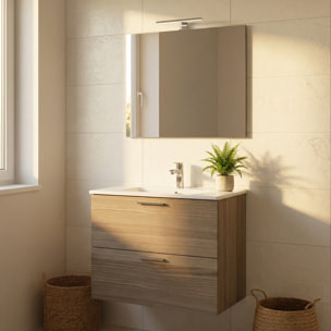 Mia ensemble avec meuble  pré-assemblé 79x61x39,5 cm + miroir + lavabo en céramique + éclairage LED, cordoba (MIASET80C)