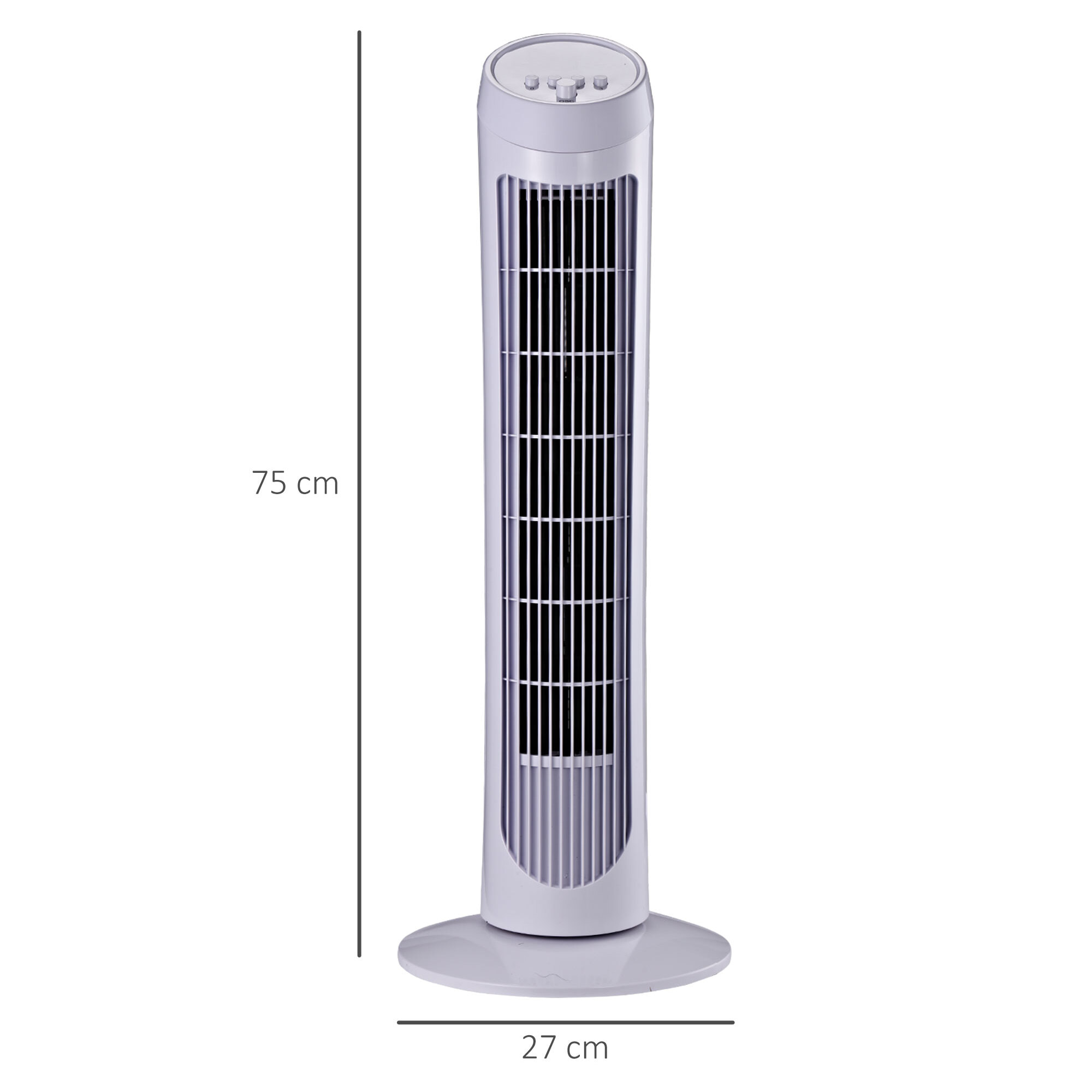 HOMCOM Ventilatore a Torre Oscillante da 45W a 3 Velocità, Ventilatore a Colonna in Plastica ABS, 27x27x75 cm, Bianco