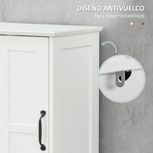 kleankin Columna de Baño Mueble Auxiliar de Baño con 2 Puertas 1 Cajón Estante Abierto y Estantes Ajustables Antivuelco 40x30x164 cm Blanco