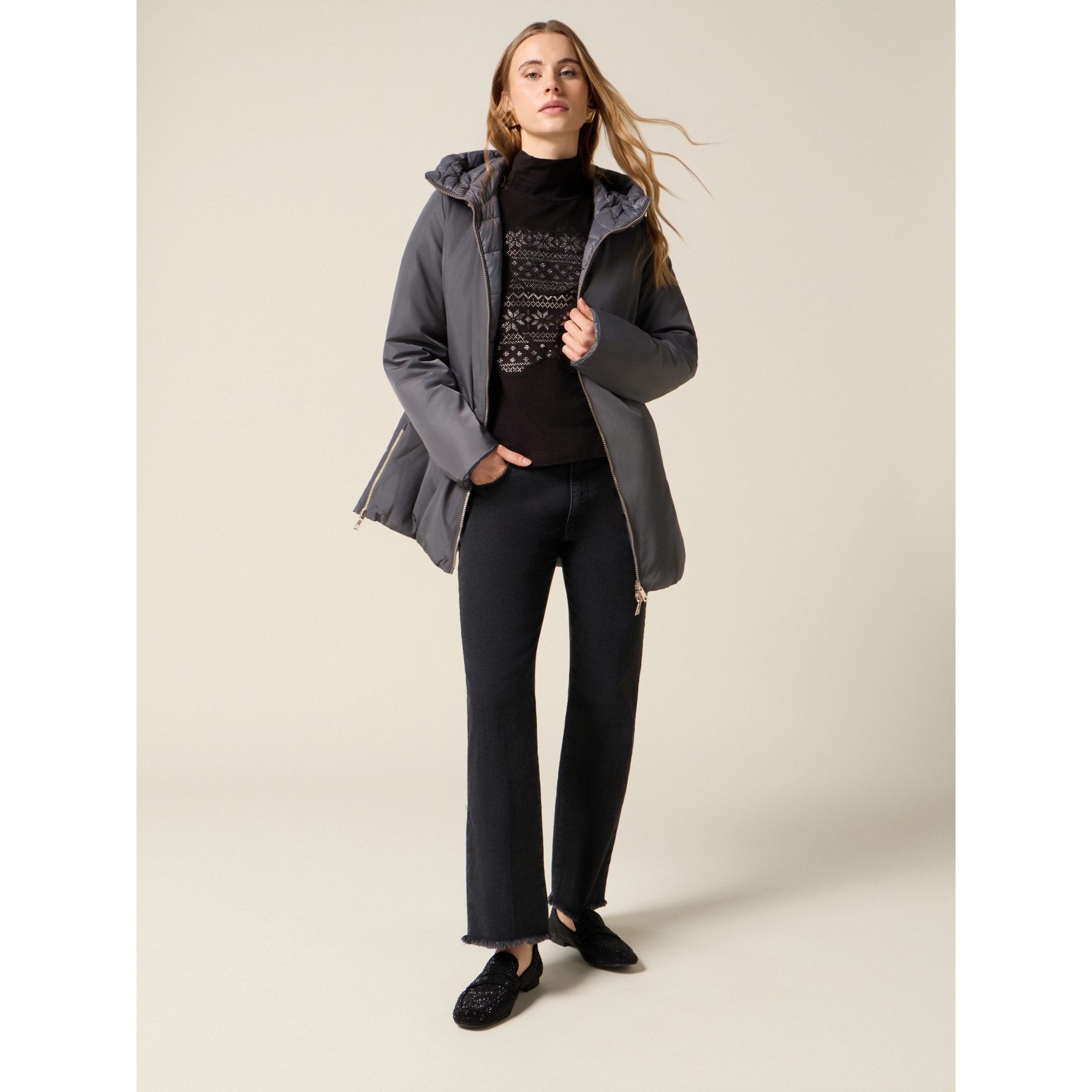 Oltre - Plumífero midi con capucha - Gris