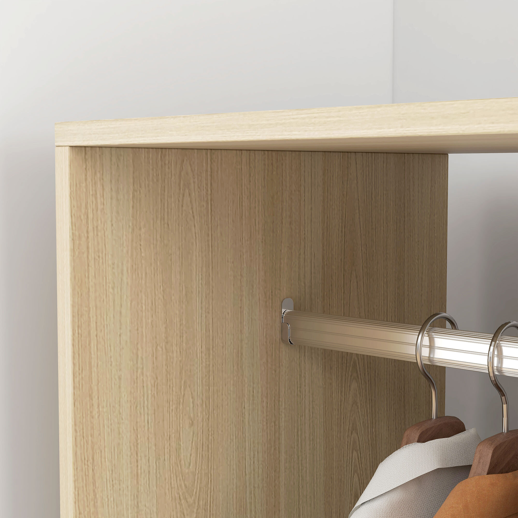 Armario Ropero con Ruedas Armario para Ropa con Barra Estantes Abiertos Organizador para Colgar Ropa de Dormitorio 60x40x128 cm Natural