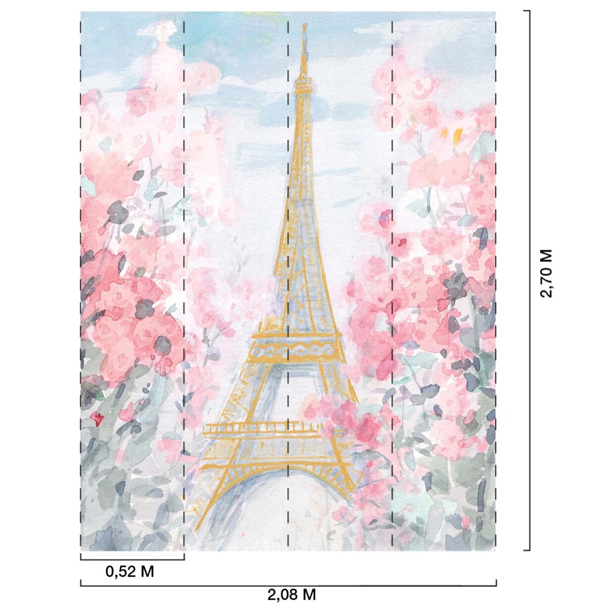 Papier peint tour eiffel en aquarelle Intissé