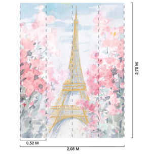 Papier peint tour eiffel en aquarelle Intissé