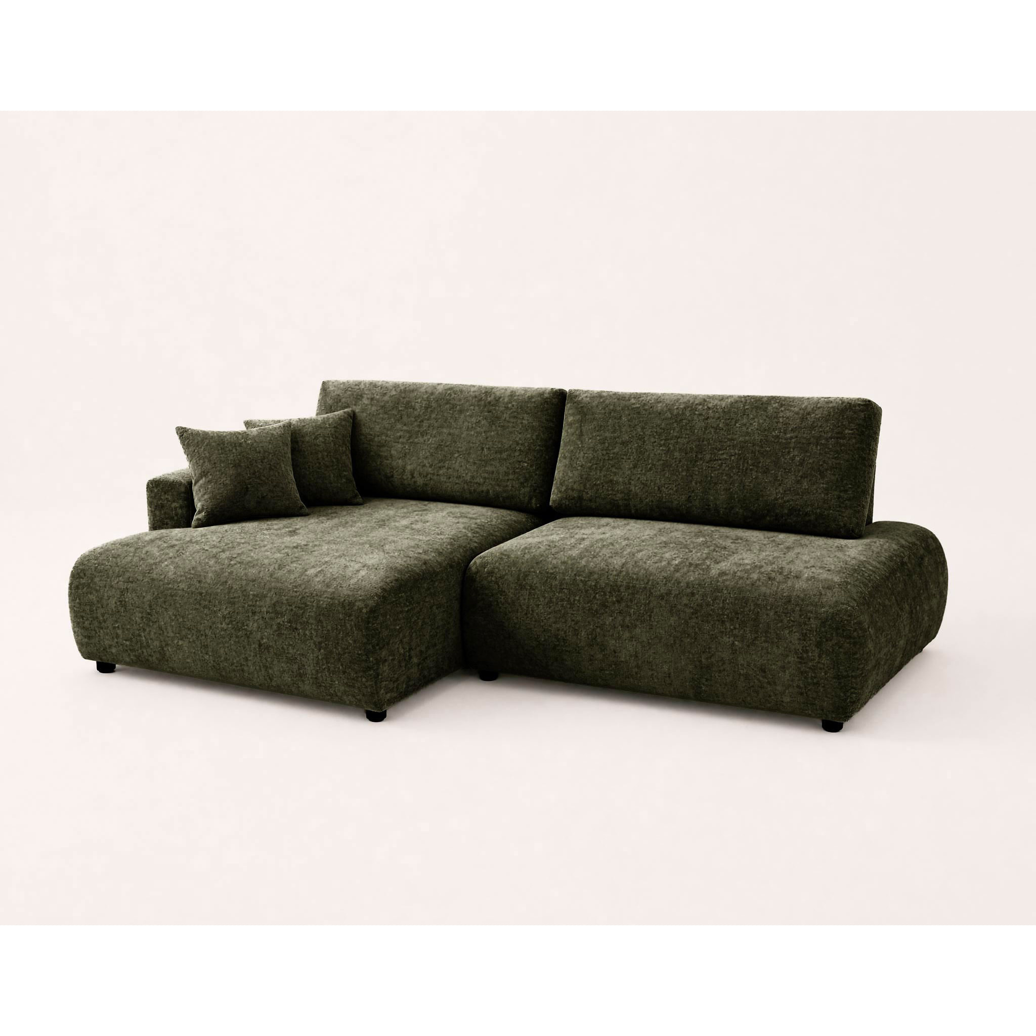 Pivoine - Canapé d'angle ouvert gauche 4 places convertible avec coffre en tissu texturé - Vert Kaki