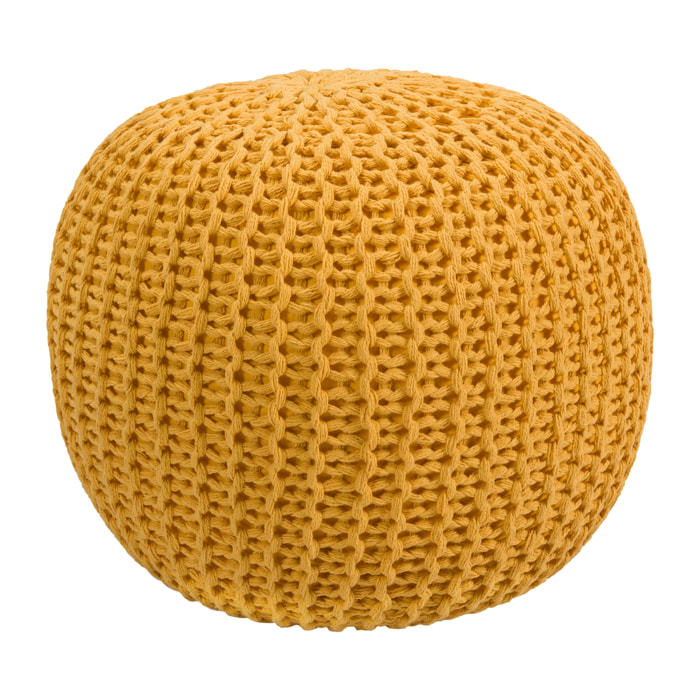 Pouf tricot rond en coton jaune moutarde D40 cm - Elisa