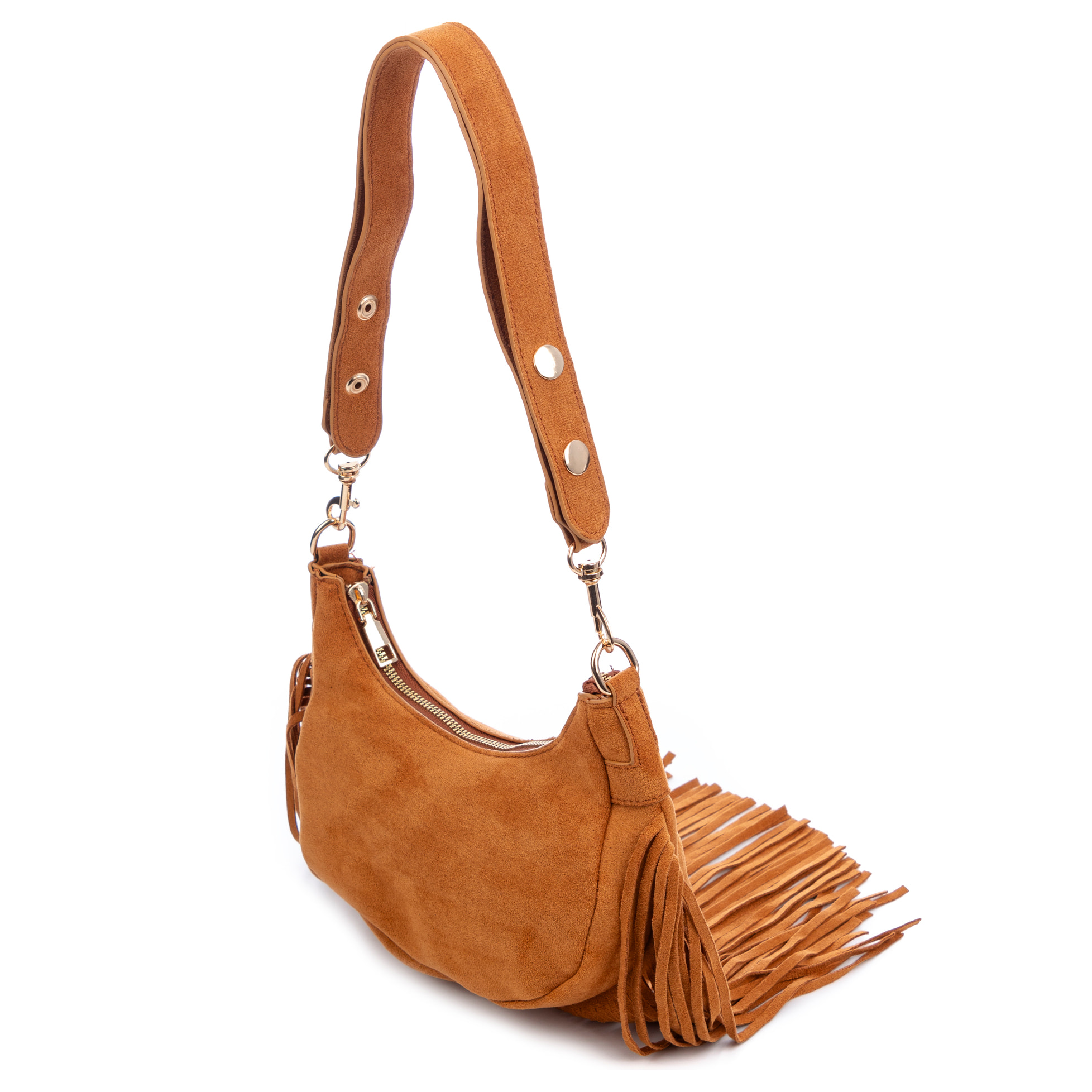 Ateleta bolso bandolera de piel auténtica gamuza, con flecos.