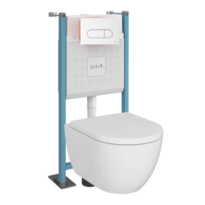 Pack WC suspendu sans bride M60 VortexFlush Round + abattant frein de chute + Bâti support autoportant + Plaque Blanc