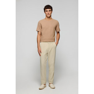 Pantaloni Cuba in lino e cotone color sabbia con dettagli ricamati Polo Club