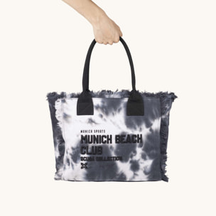 Bolso Shopper de Algodón Efecto Lavado con Flecos SCUBA BLACK AND WHITE SHOPPER