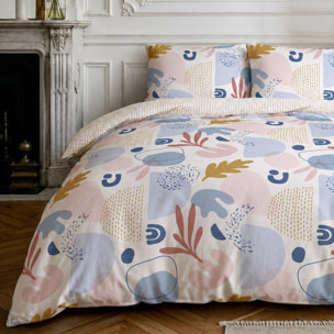 Parure housse de couette 100% coton motif floral printemps rose - Anisa
