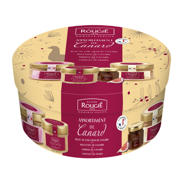 Coffret La Boîte surprise - Bloc de Foie Gras de canard, Rillettes de canard, Terrine de canard, Chutney de figues - 500g