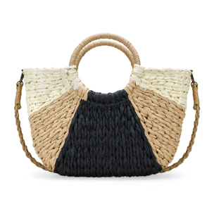 Bolso de mano rafia negro y tostado