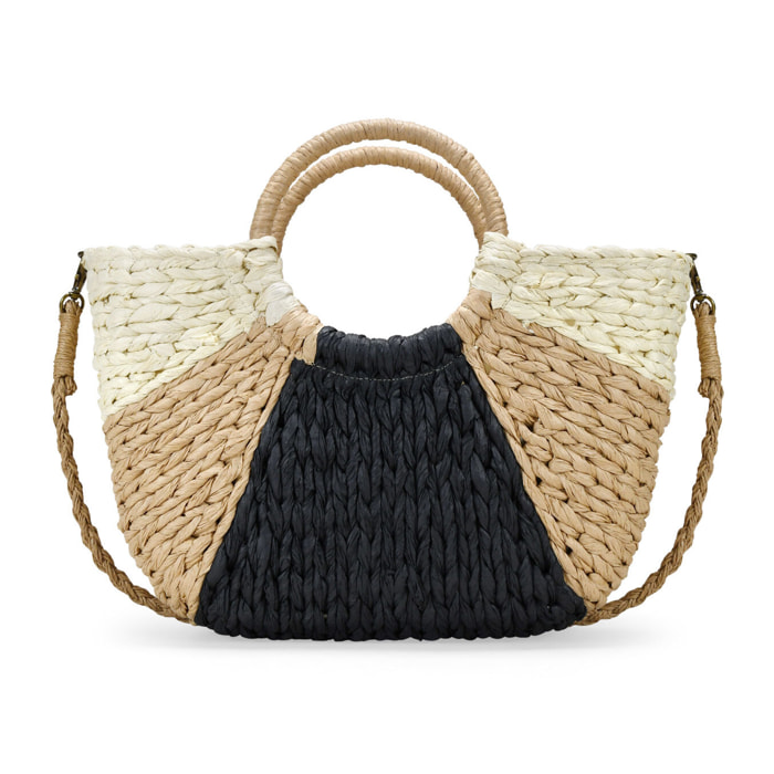 Bolso de mano rafia negro y tostado