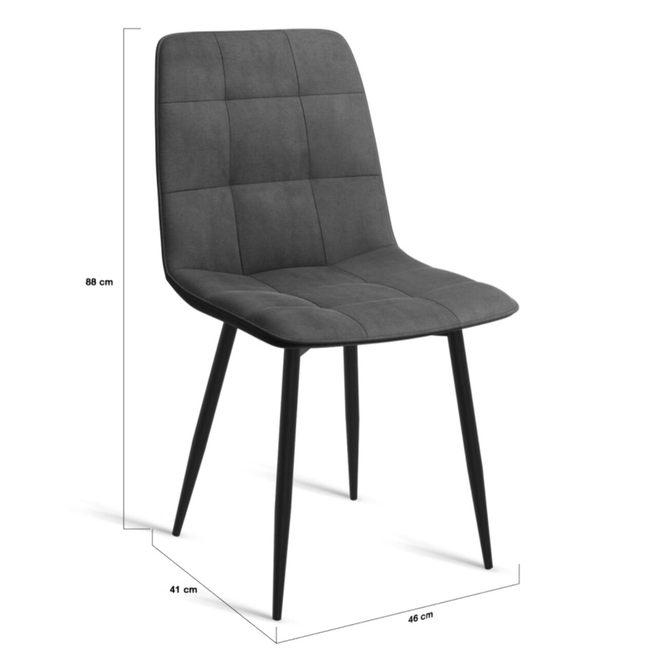 Chaises Linda velours gris foncé pieds métal noirs - lot de 6