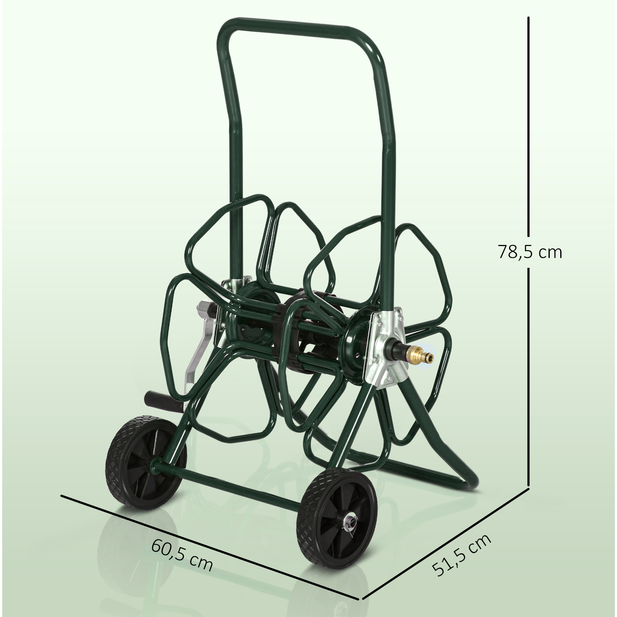 Dévidoir sur 2 roues 30 m - dévidoir métal - dévidoir chariot - enrouleur tuyau d'arrosage - métal vert