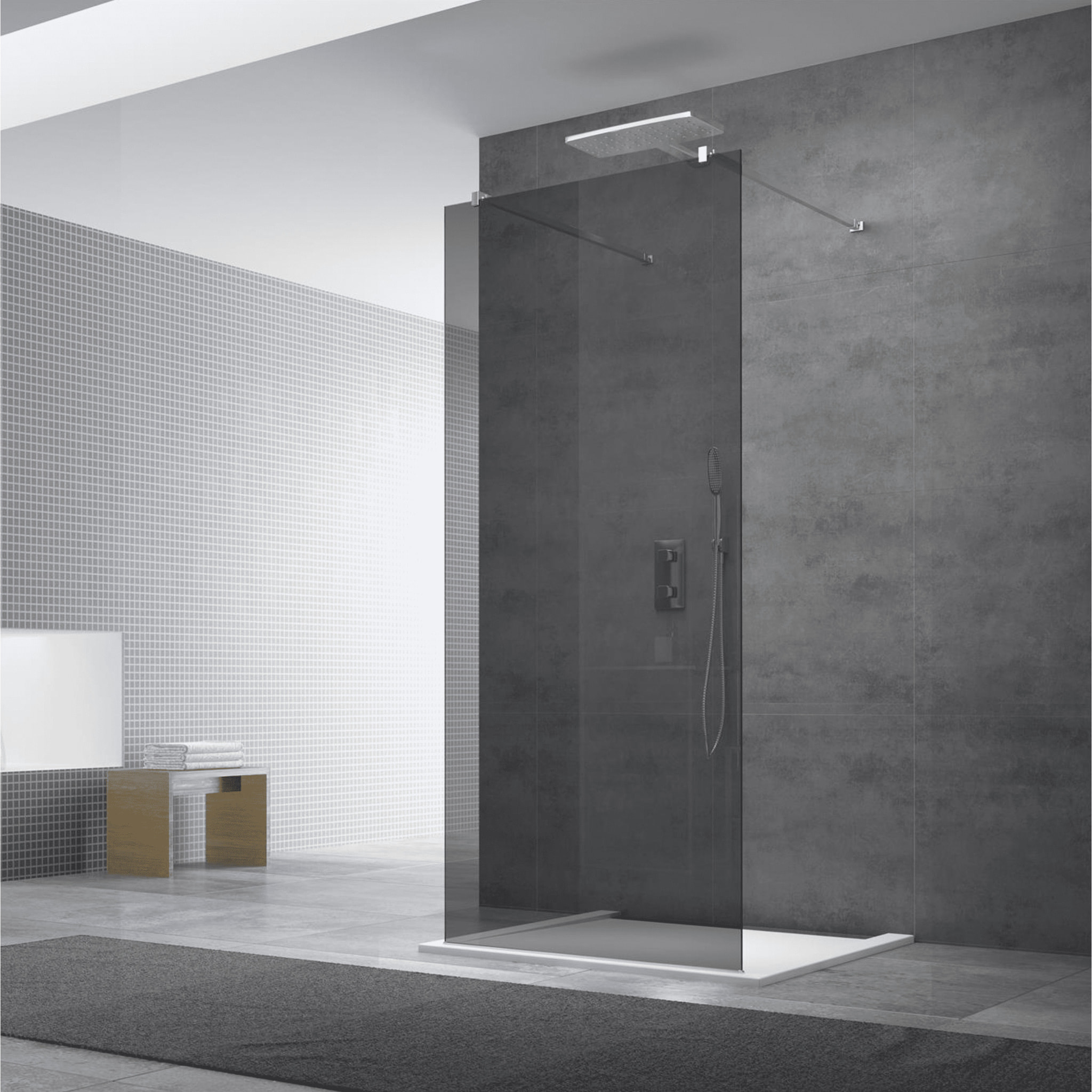 Paroi de douche à l'italienne 97x200cm Walk-in, verre fumé (SIKOWI100KS)