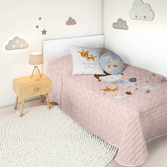 Colcha Bouti Estampada - Reversible - Infantil - 100% Algodón - 70 gr/m² - Amigos Peludos