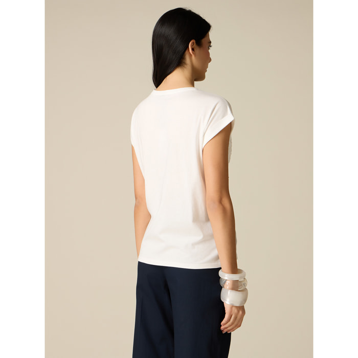 Oltre - T-shirt con applicazione e perle - Bianco