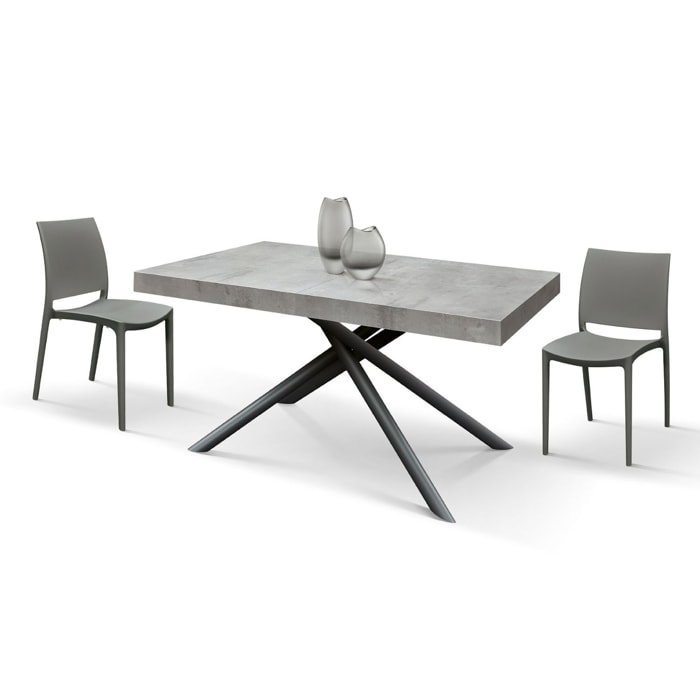 Tavolo CARRARA in legno, finitura grigio cemento e base in metallo verniciato antracite, allungabile 180×90 cm – 260×90 cm