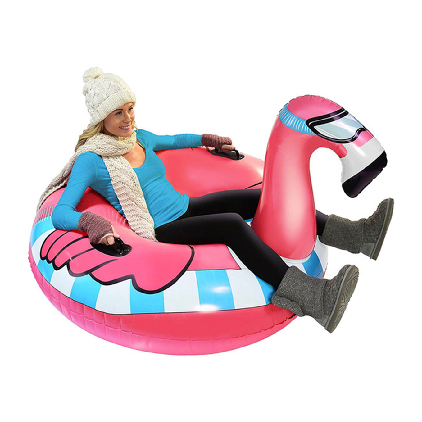 DAM Tappetino ibrido a forma di Flamenco, per neve e acqua. Con maniglie. 120x130 cm. 120x130x90 cm. Colore rosa