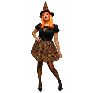 DISFRAZ BRUJA SPIDERWEB NEON NARANJA AD