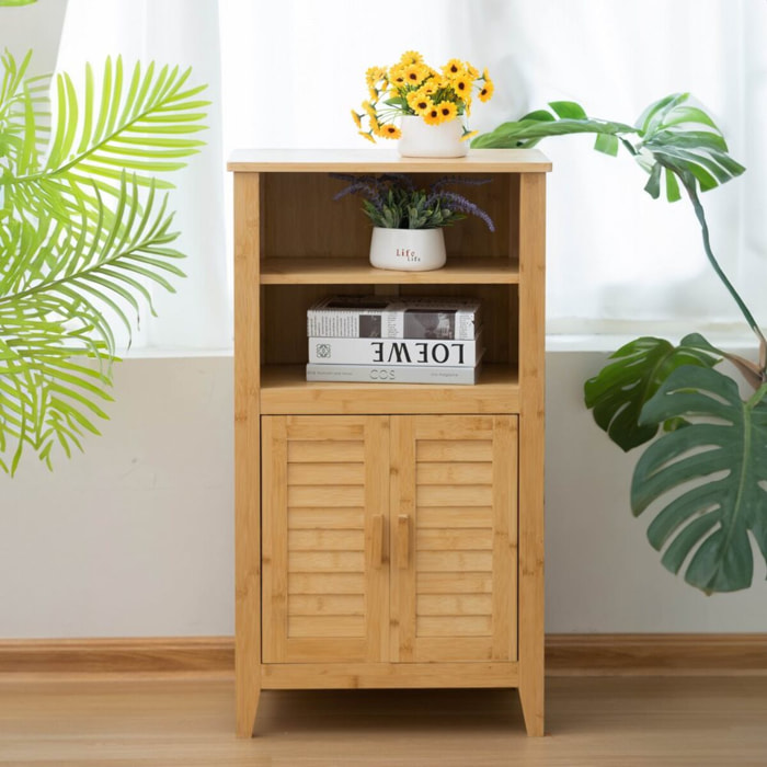 Mobiletto bagno in legno di bamboo con 1 anta e 3 ripiani 66x33x87 cm