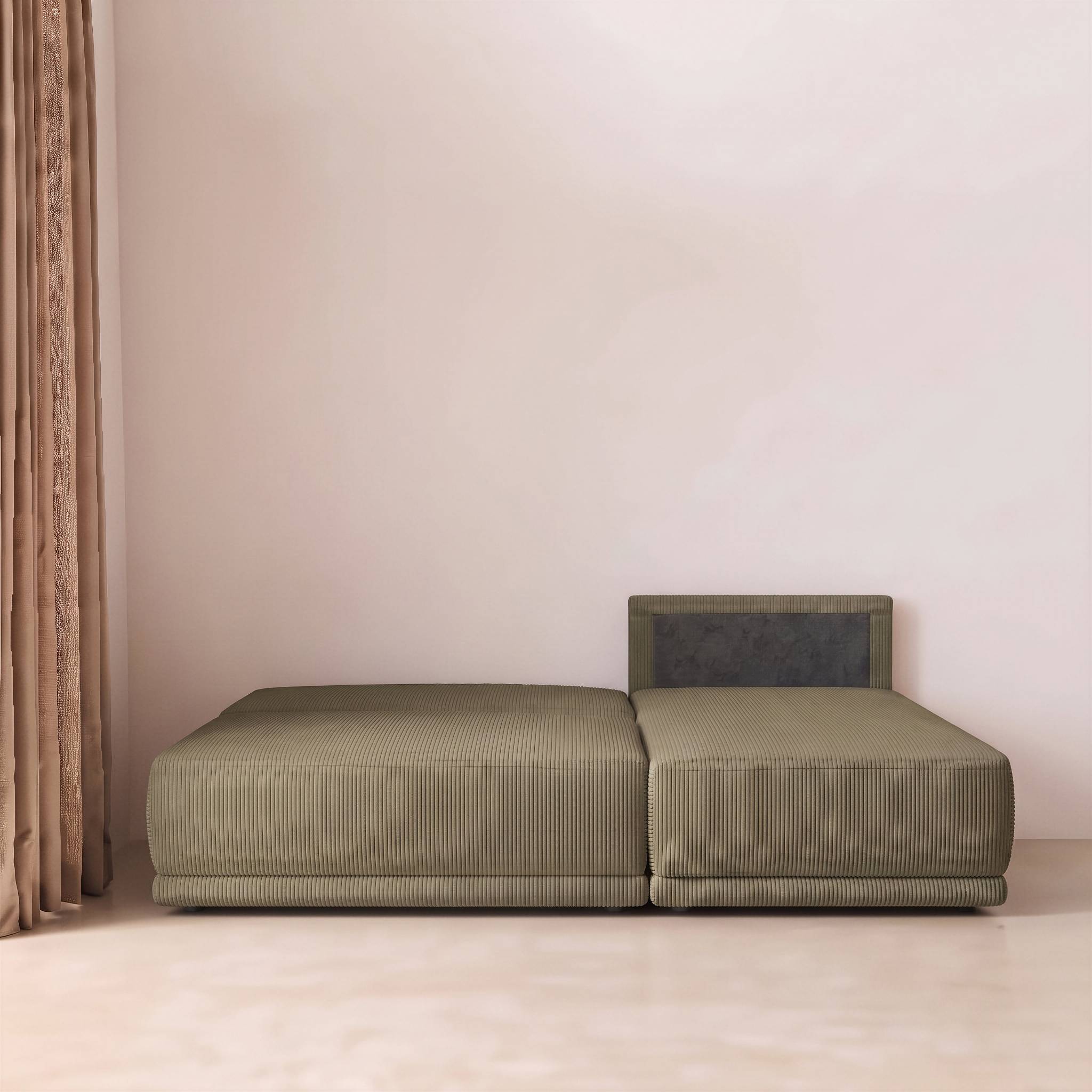 Banquette canapé d'angle droit convertible 3 places velours côtelé avec coffre NELSON