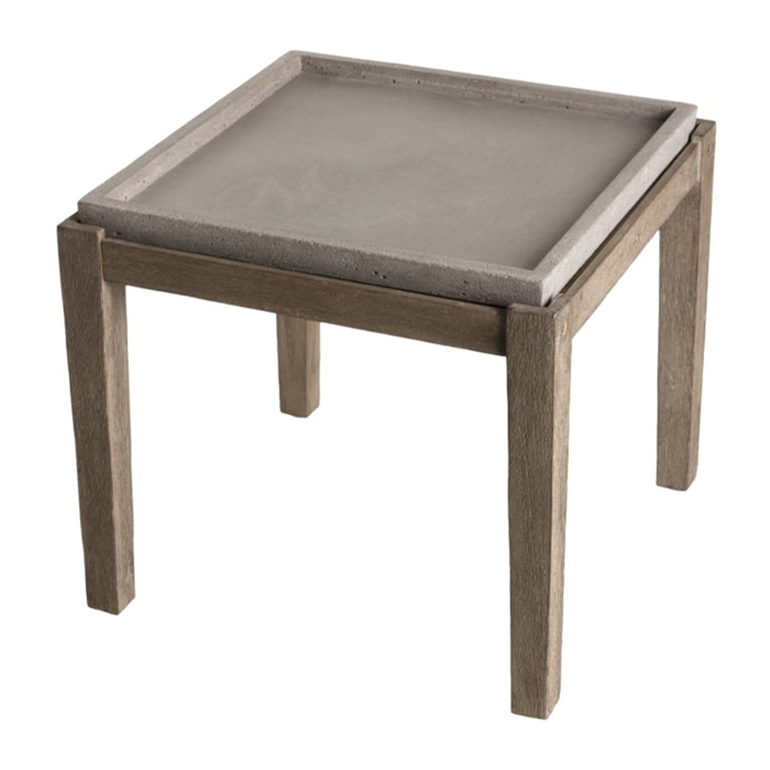 HECTOR - Table d'appoint de jardin carrée béton 53x53 cm et pieds en bois Acacia