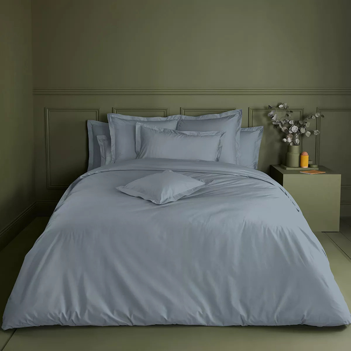 Drap housse b35 percale de coton uni bleu gris Giulia givre