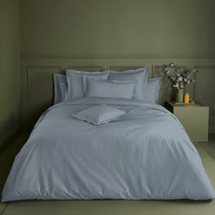 Drap housse b35 percale de coton uni bleu gris Giulia givre