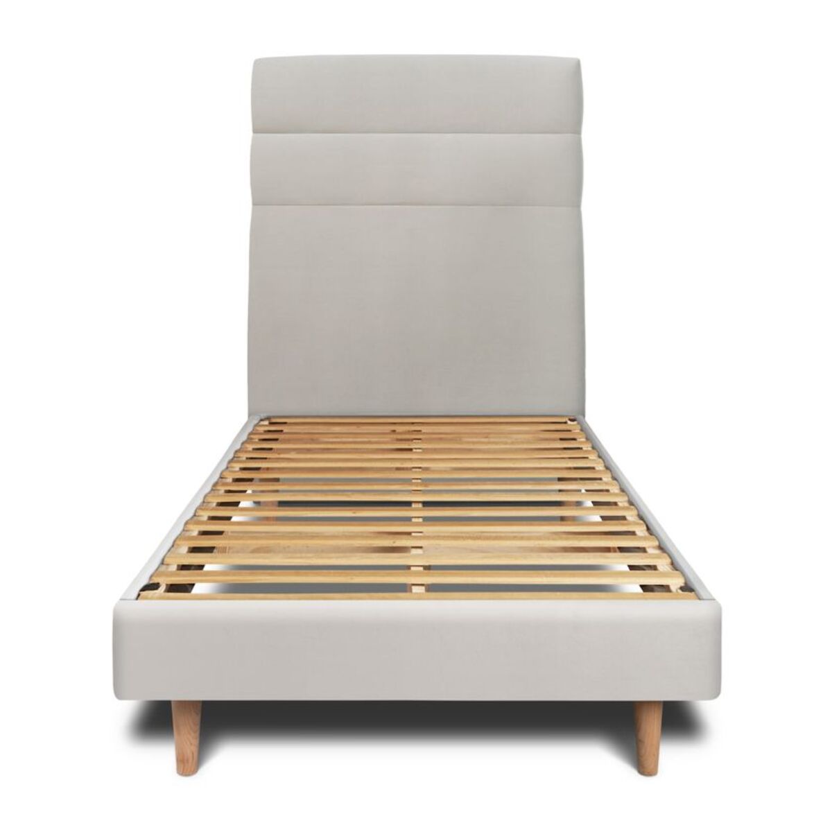 Lit avec tête de lit bandes horizontales velours et sommier kit Ep14