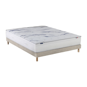 Ensemble matelas mousse HD NUVIA + sommier, chenille bouclettes Crème