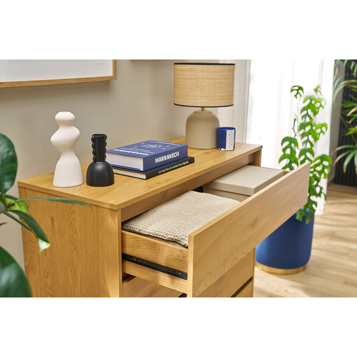 Commode finition bois clair chêne 4 tiroirs L100 cm ARAGON