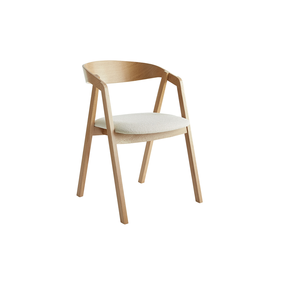 Chaises scandinaves empilables en bois clair chêne et tissu effet laine bouclée blanc cassé (lot de 2) LOVA