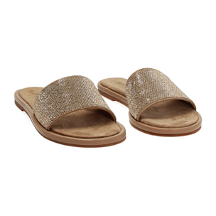 Sandalias planas taupe con pedrería